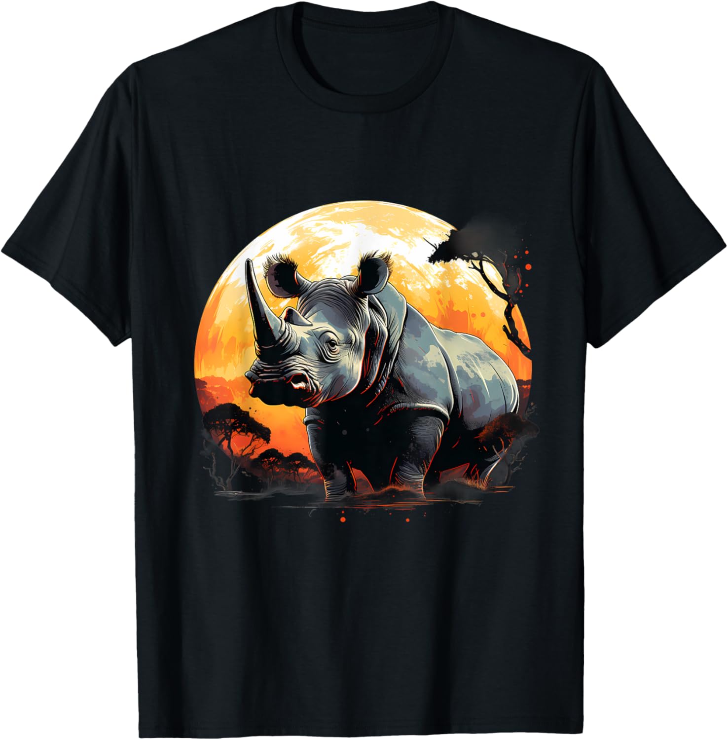 Rhino Nature Animal Art Rhinoceros Wildlife Motif Savanna T-Shirt - T-Shirt | Black
