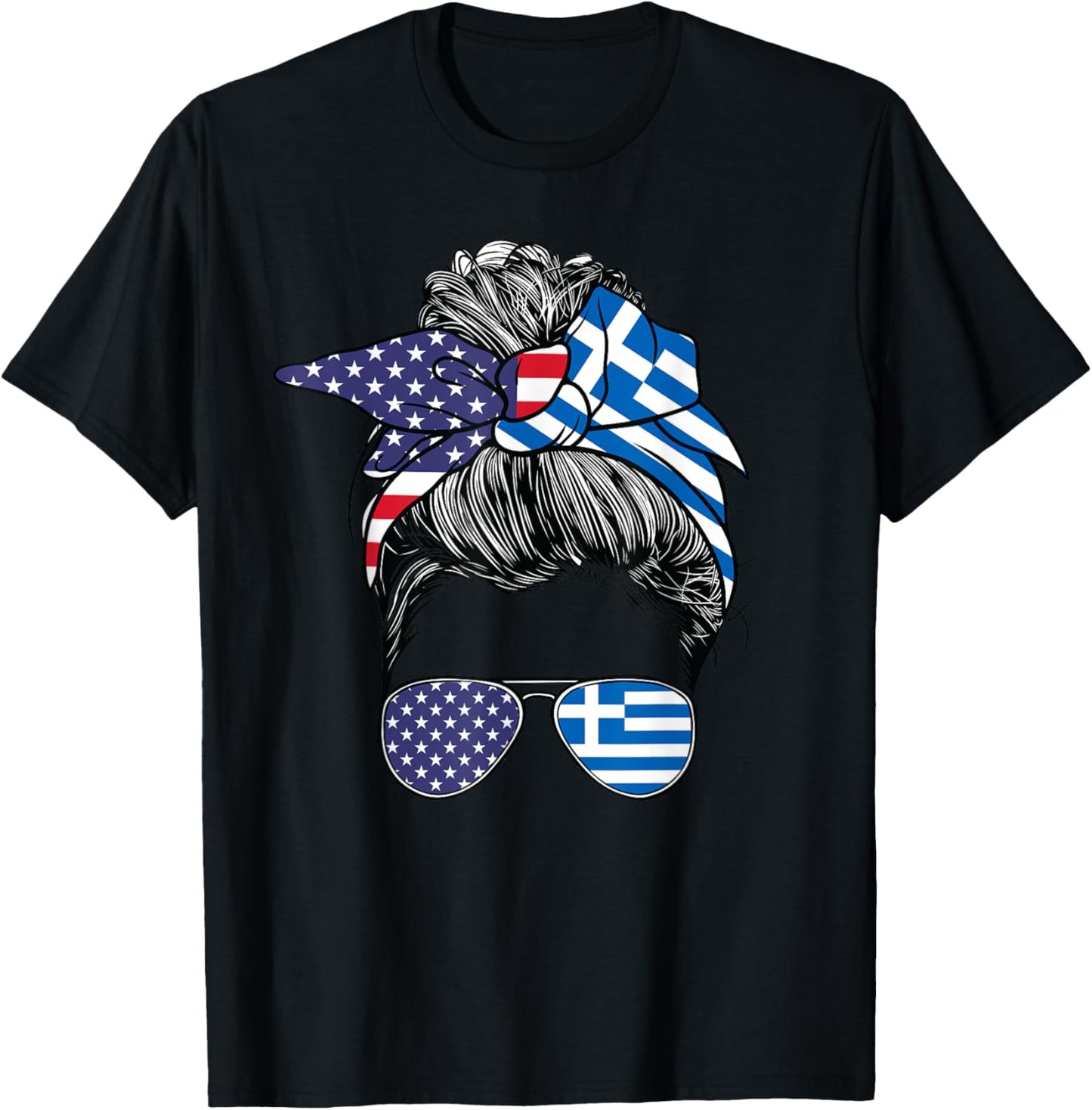 Greek Women Girl USA Heritage American Greece Flag T-Shirt - T-Shirt | Black