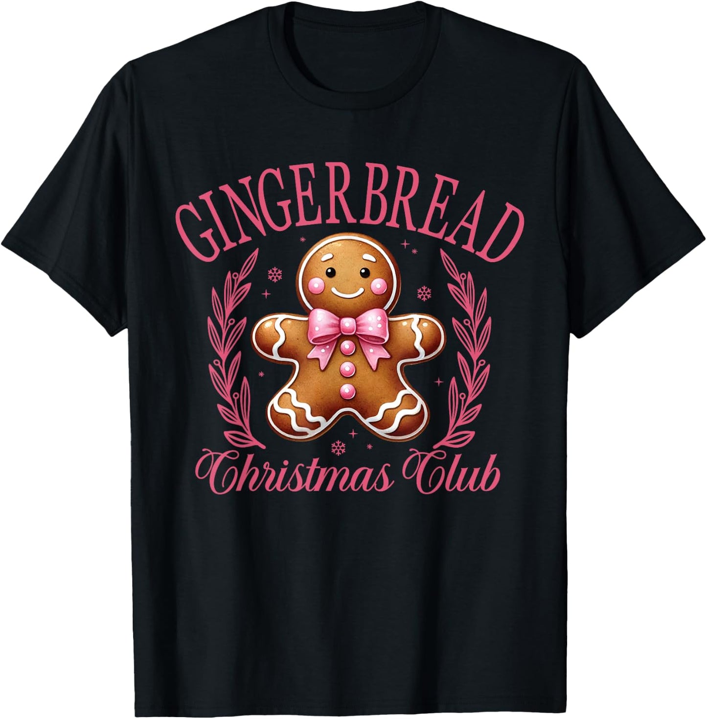 Coquette Bow Pink Gingerbread Christmas Girl Women Xmas T-Shirt - T-Shirt | Black