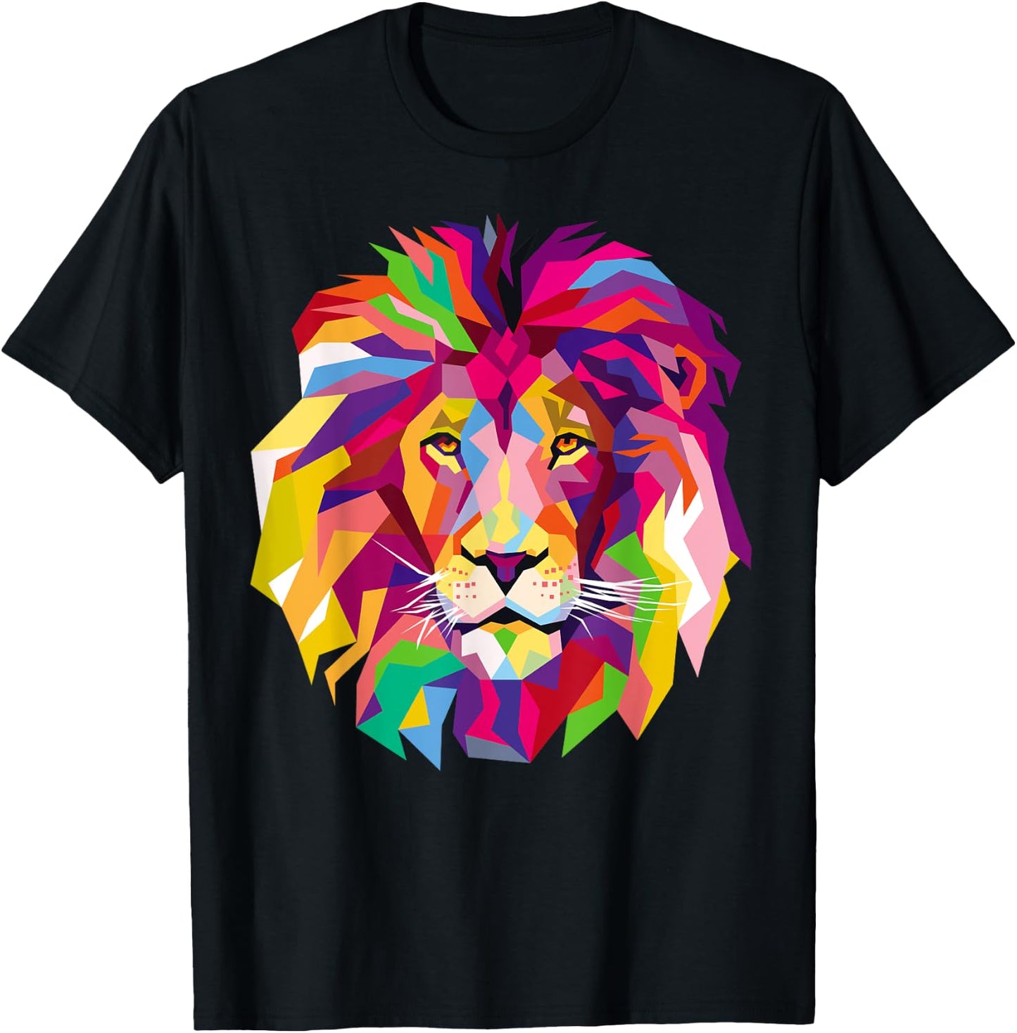 Elegant, Cool Lion Head Design with Bright Colorful T-Shirt - T-Shirt | Black