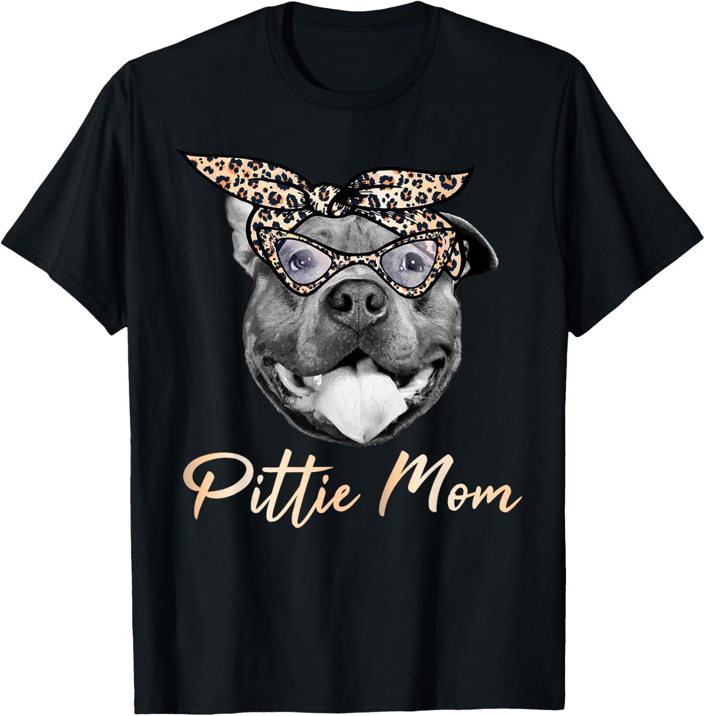 Pittie Mom Pitbull Mama Leopard Pattern Pit Bull Dog Momma T-Shirt - T-Shirt | Black