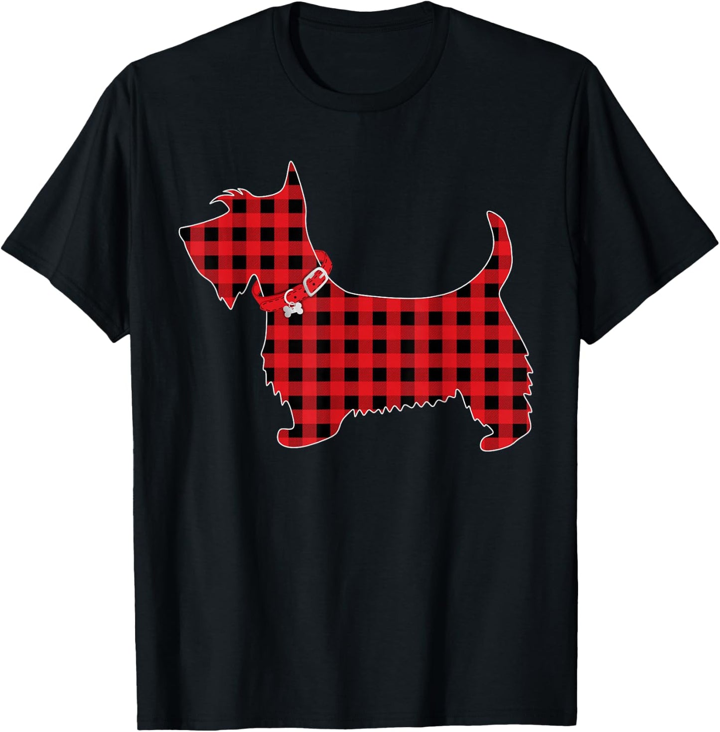 Family Matching Buffalo Plaid Scottie Dog Christmas Pajama T-Shirt - T-Shirt | Black