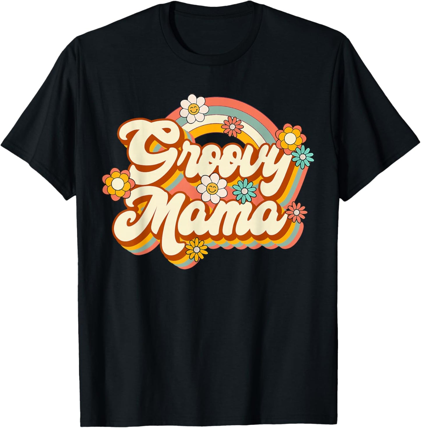Retro Groovy Mama Family Birthday 60s 70s Hippie Costume T-Shirt - T-Shirt | Black