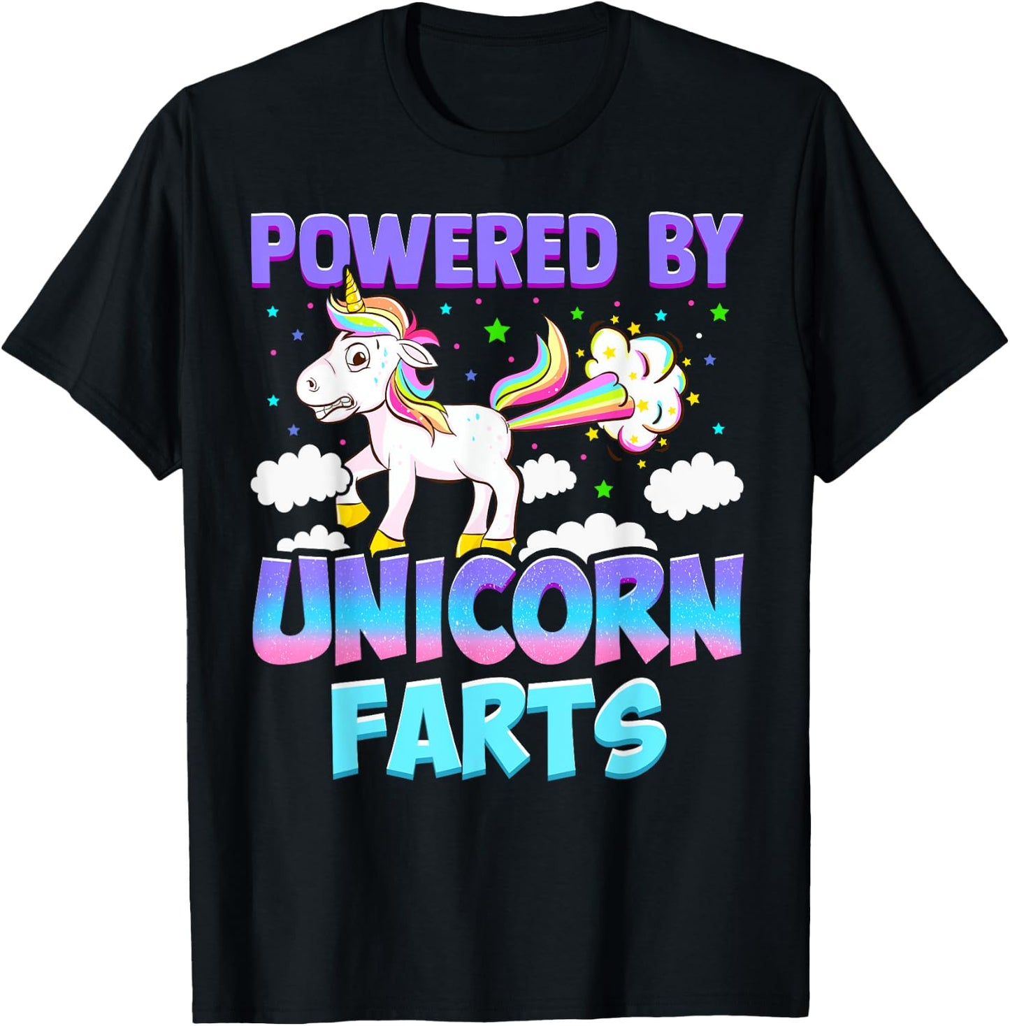 Powered by Unicorn Farts - Unicorn Gift T-Shirt - T-Shirt | Black