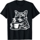 Cat Drinking Coffee Fun and Quirky Art Design Women Kids T-Shirt - T-Shirt | Black