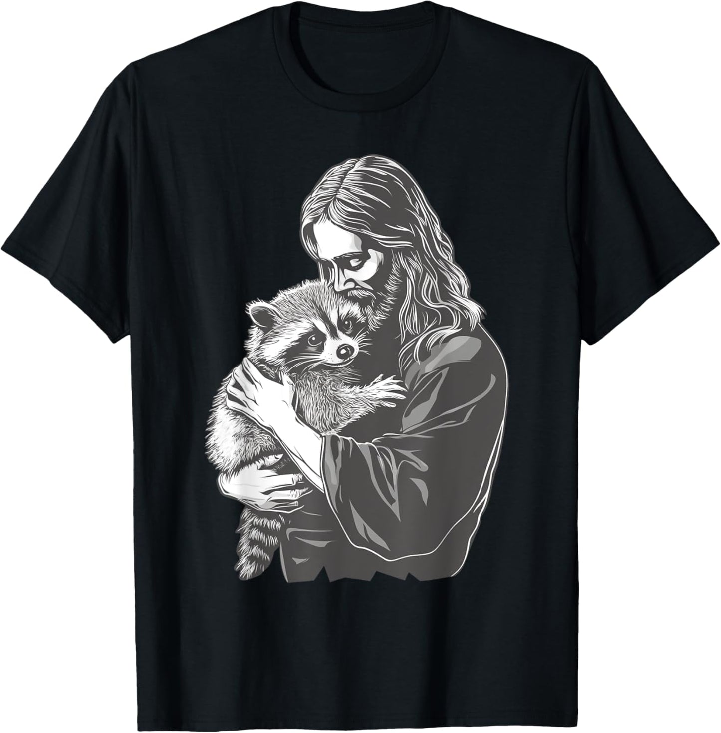 Racoon Lover Trash Panda Christian Jesus Holding A Raccoon T-Shirt - T-Shirt | Black
