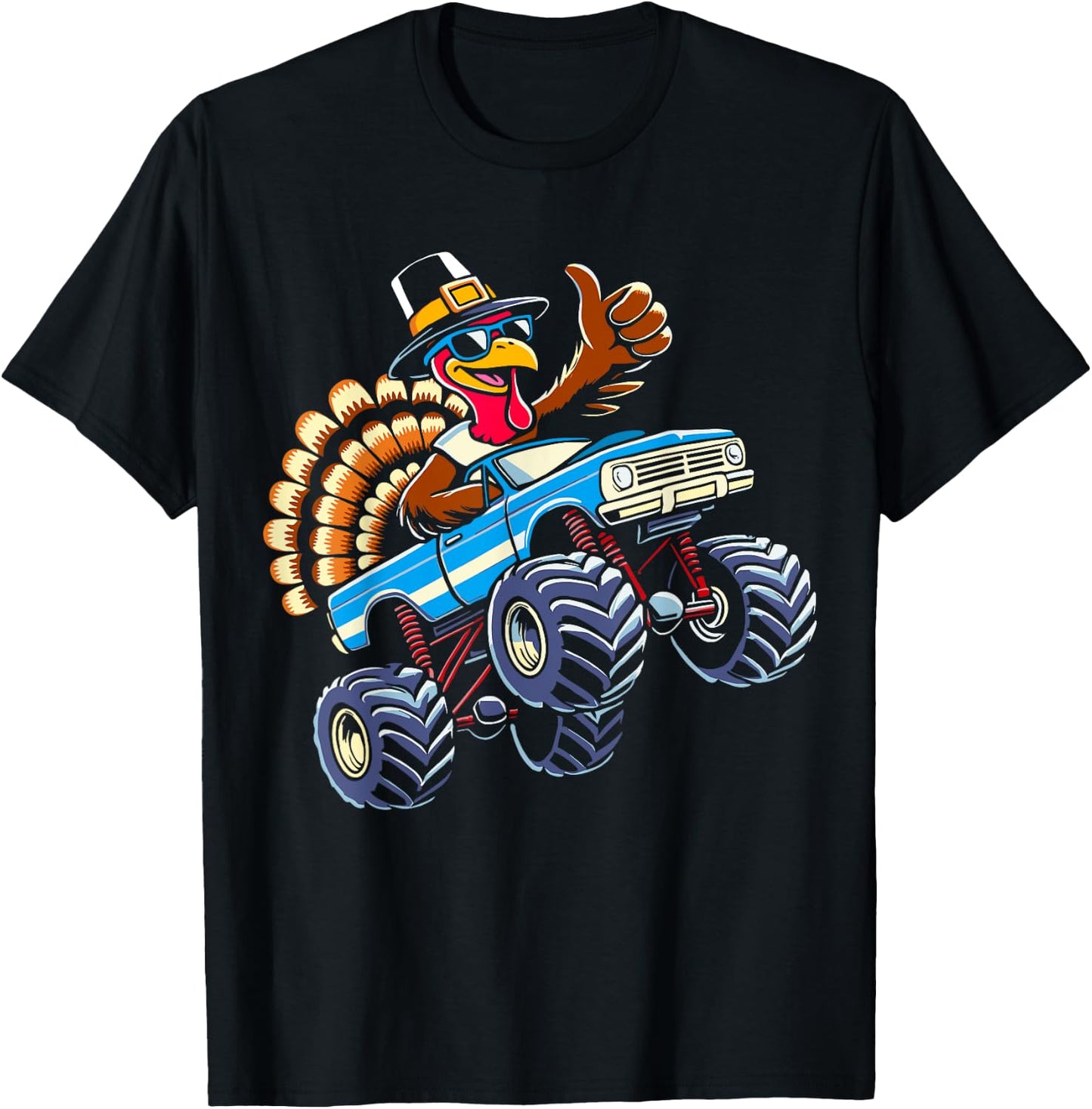 Turkey riding monster truck for boys kids thanksgiving T-Shirt - T-Shirt | Black