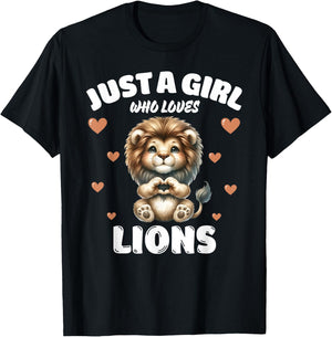 Just A Girl Who Loves Lions, Cute Lion Lovers T-Shirt - T-Shirt | Black