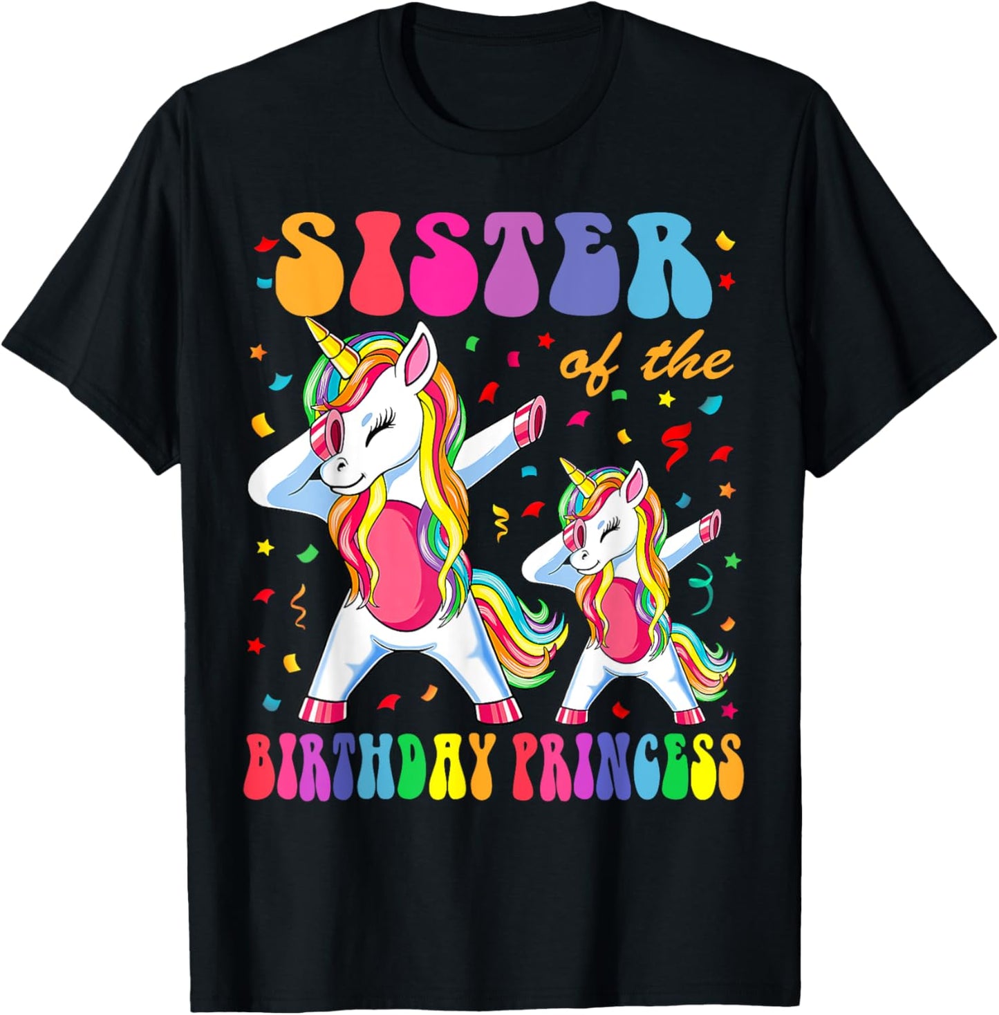 Sister of the Birthday Princess Girl Dabbing Unicorn Family T-Shirt - T-Shirt | Black