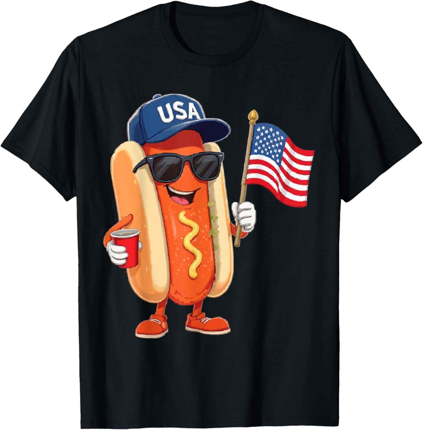 250th Anniversary Patriotic 4th of July Hotdog with USA Flag T-Shirt - T-Shirt | Black