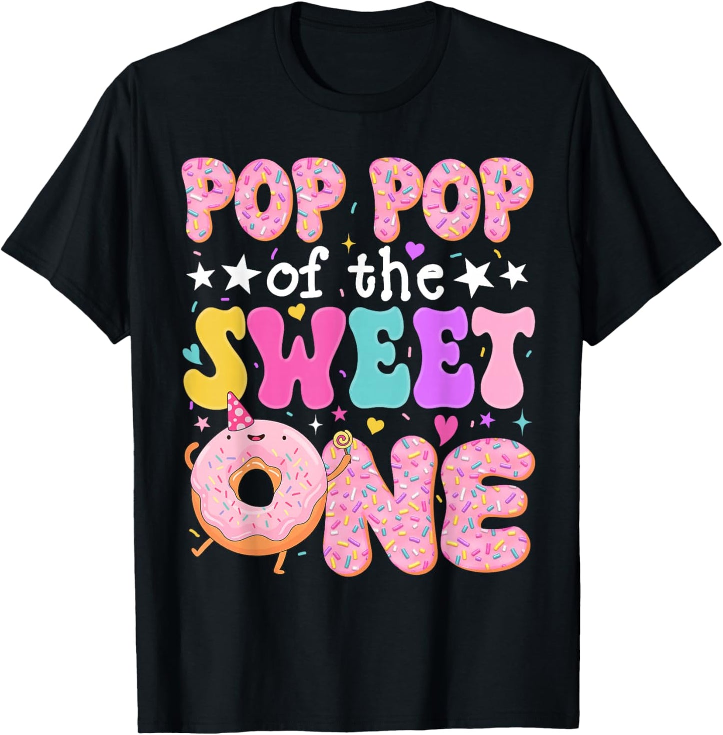Pop Pop of The Sweet One 1st Birthday Donut Bday Party T-Shirt - T-Shirt | Black