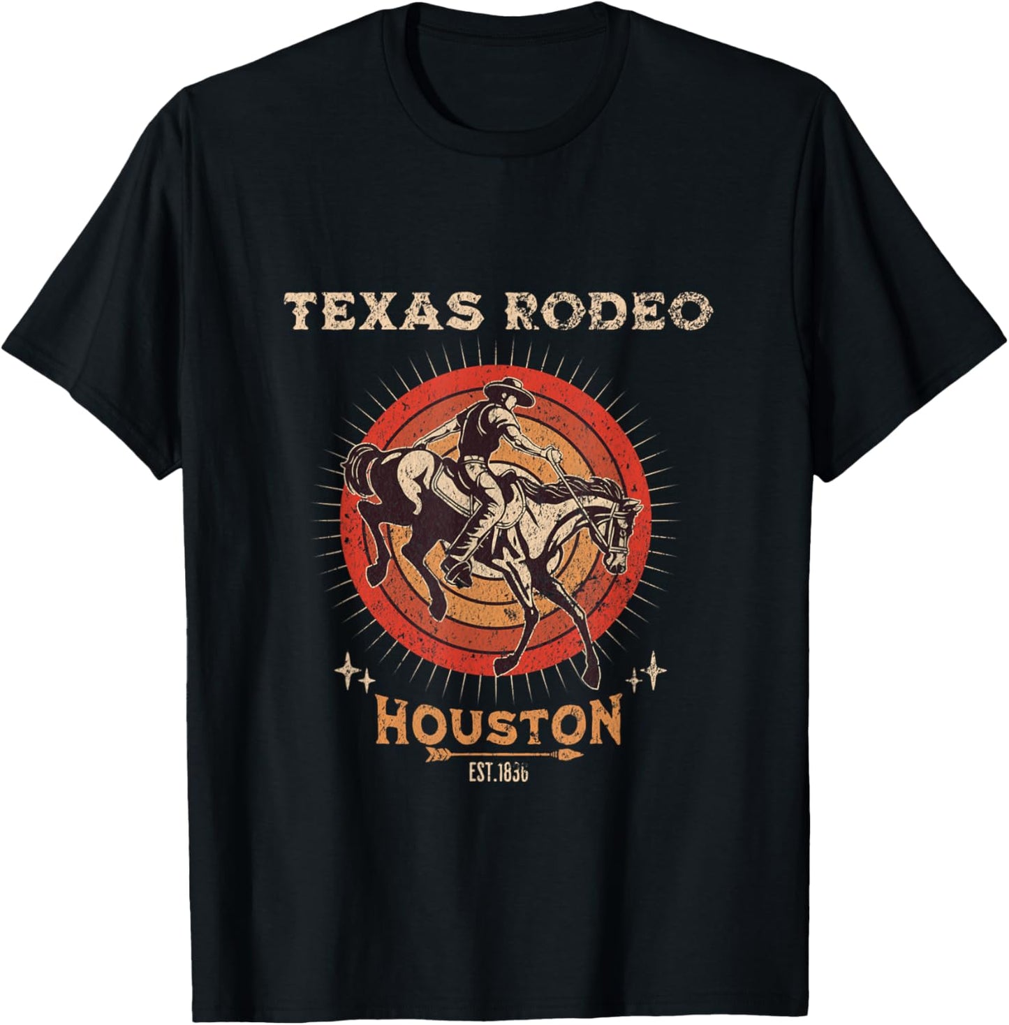 Houston Texas Rodeo Vintage Western Retro Cowboy T-Shirt - T-Shirt | Black