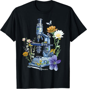 Medical Laboratory Technician Chemistry Floral Microscope Science Butterfly - Adults, Black, Small, Short Sleeve T-Shirt - T-Shirt | Black