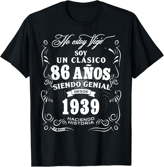 Vintage 86th Birthday Men Funny 1939 86 Birthday Spanish T-Shirt - T-Shirt | Black