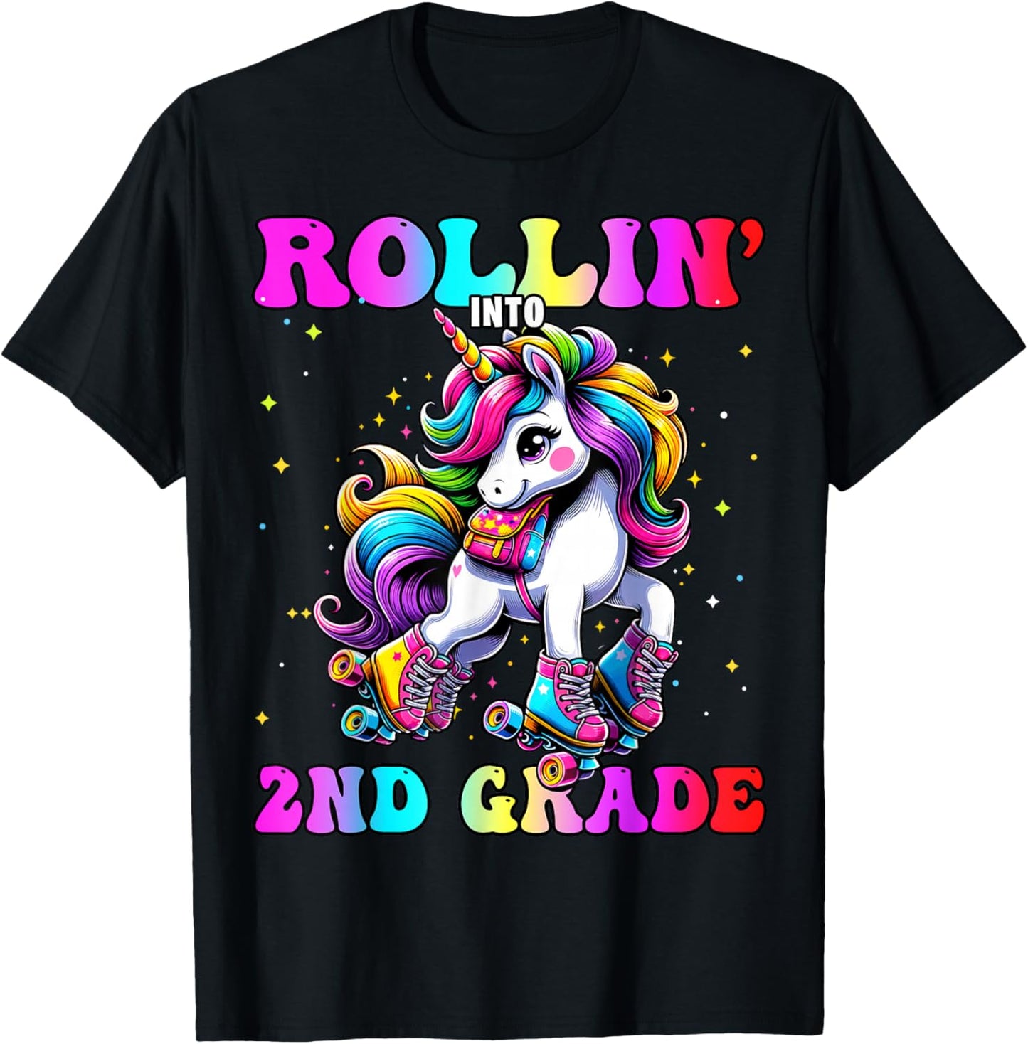 2nd Grade Back To School First Day Girl Rollin Unicorn T-Shirt - T-Shirt | Black