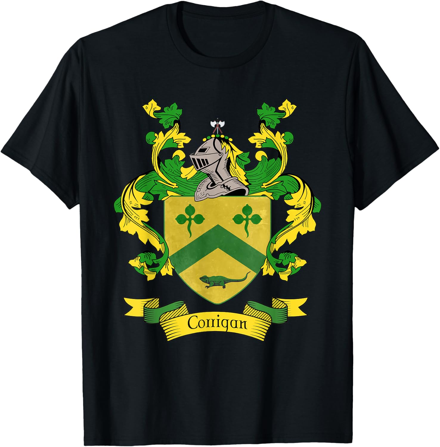 Corrigan Coat of Arms | Corrigan Surname Family Crest T-Shirt - T-Shirt | Black