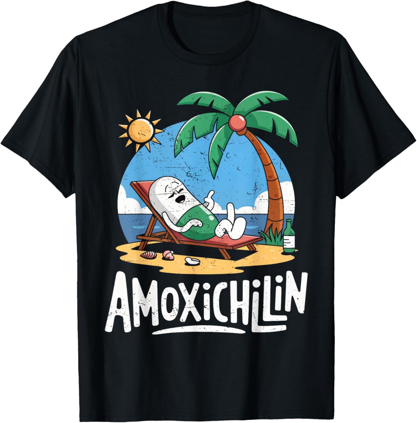 Amoxichillin Funny Pill Beach Vacation Pharmacy Technician T-Shirt - T-Shirt | Black