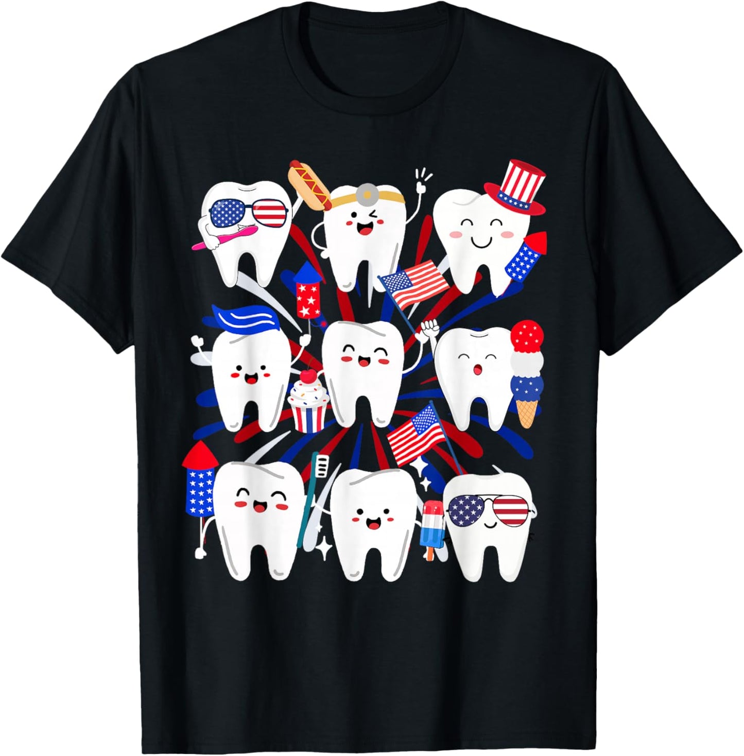 Happy 4th July American Dental Squad Funny Dental Assistant T-Shirt - T-Shirt | Black