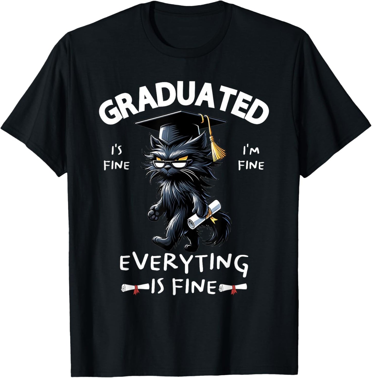 Black Cat Graduated Graduate Funny Graduation Family Match T-Shirt - T-Shirt | Black