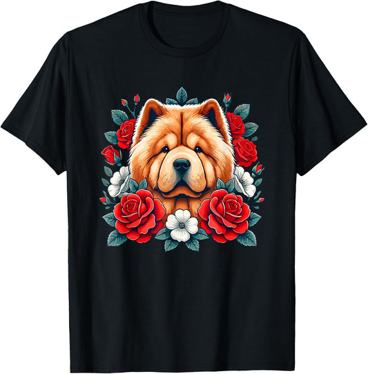 Roses Flowers Chow Chow T-Shirt - T-Shirt | Black