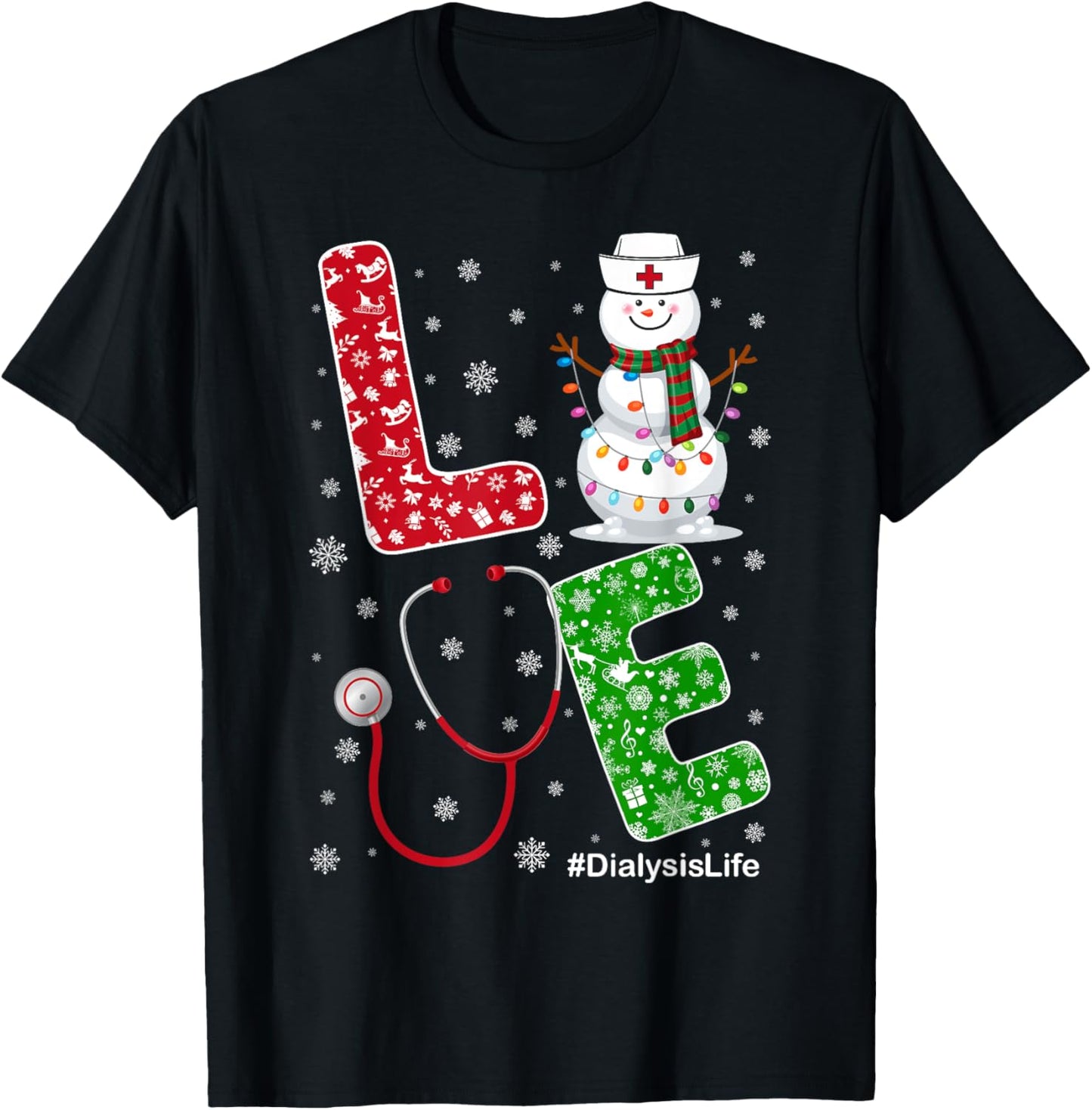 Dialysis-Life Nurse Funny Nursing Christmas Snow Love Nurse T-Shirt - T-Shirt | Black