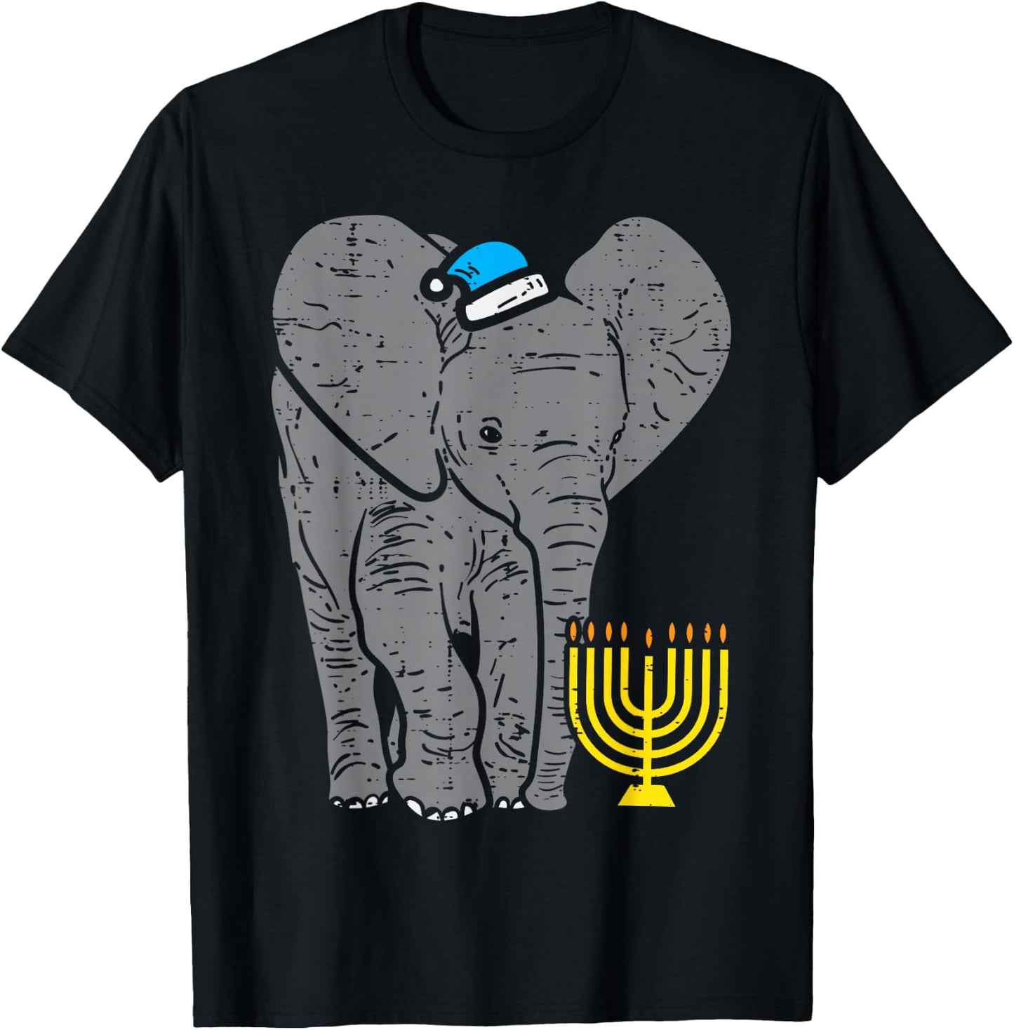 Jewish Elephant Menorah Hanukkah Chanukah Animal Lover Gift T-Shirt - T-Shirt | Black