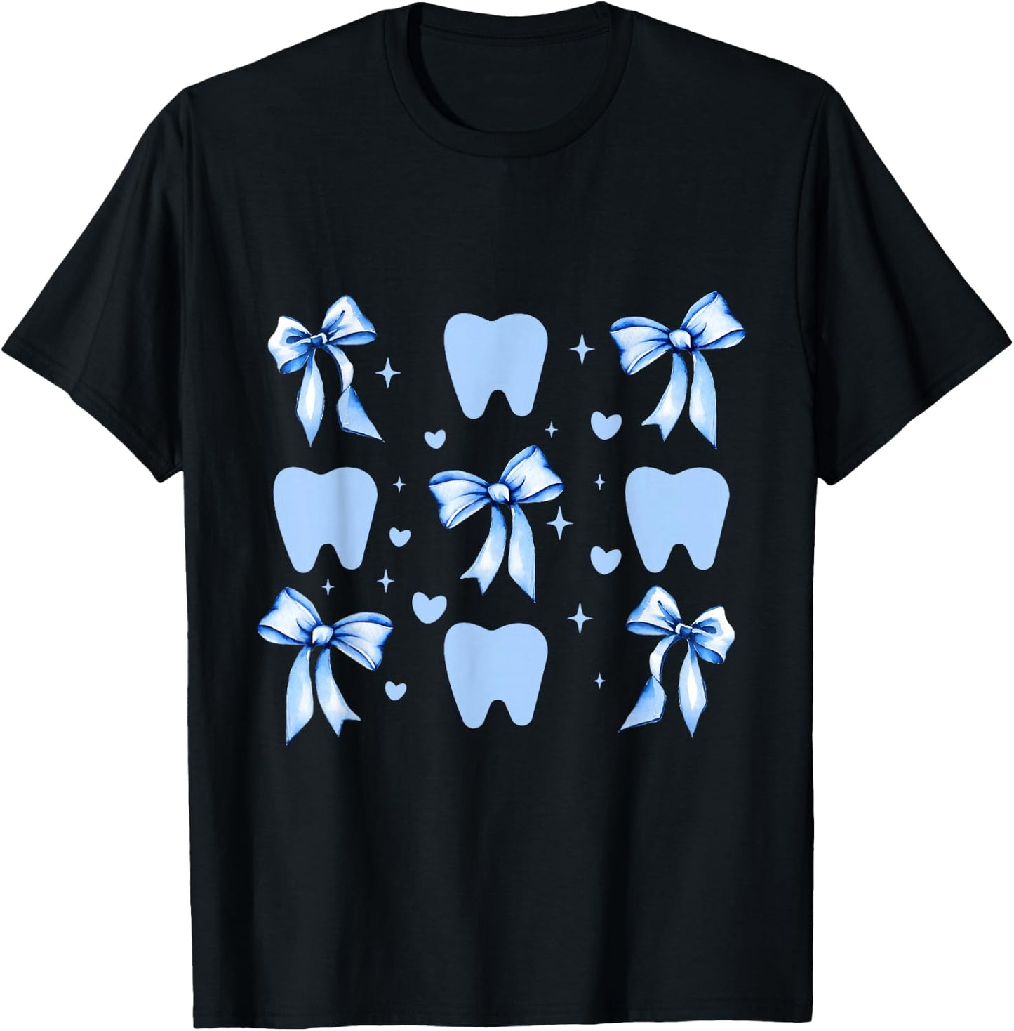 Cute Tooth Dental Assistant Coquette Bow Hygiene Oral RDH T-Shirt - T-Shirt | Black