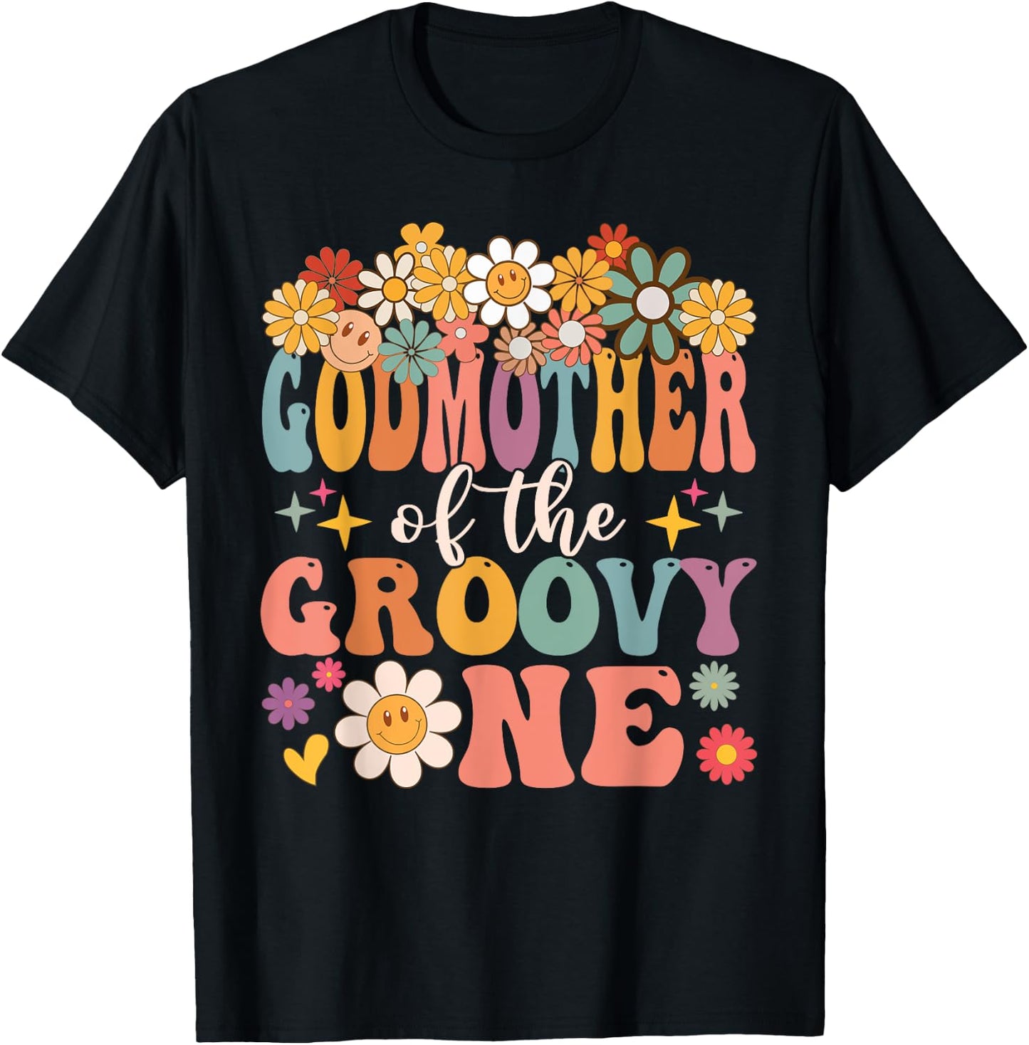 Retro Godmother of Groovy One Matching Family 1st Birthday T-Shirt - T-Shirt | Black