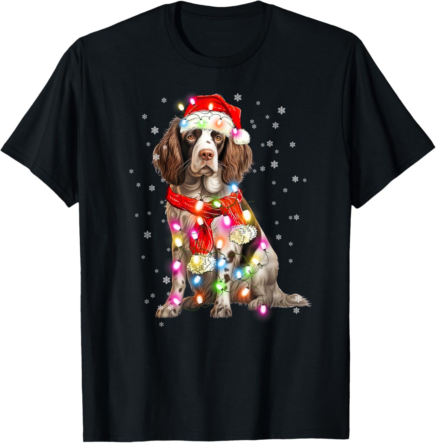 Santa Hat Spaniel English Springer T-Shirt - T-Shirt | Black