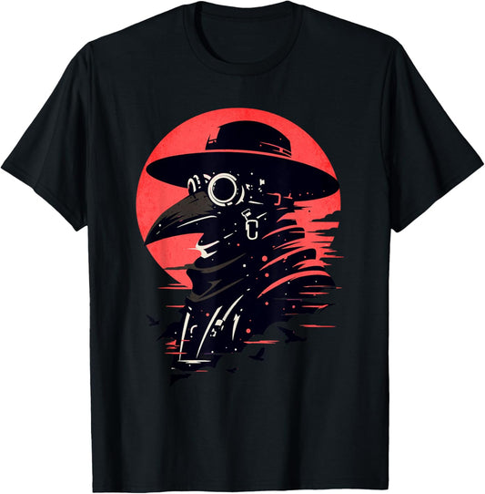 Gothic Mask Graphic Steam Punk Themed Plague Doctor Design T-Shirt - T-Shirt | Black