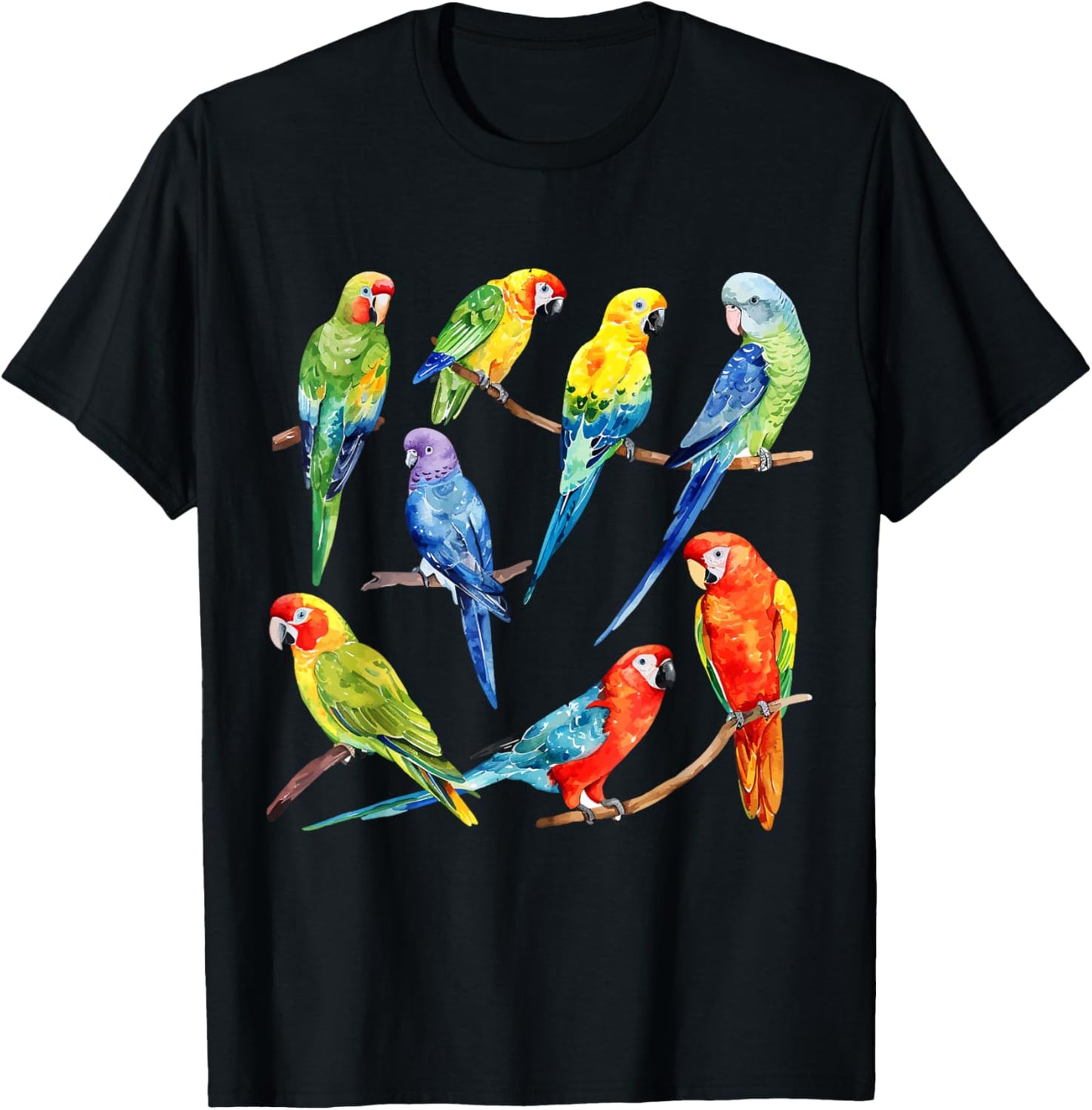 Colorful Parrot Watercolor T-Shirt - T-Shirt | Black