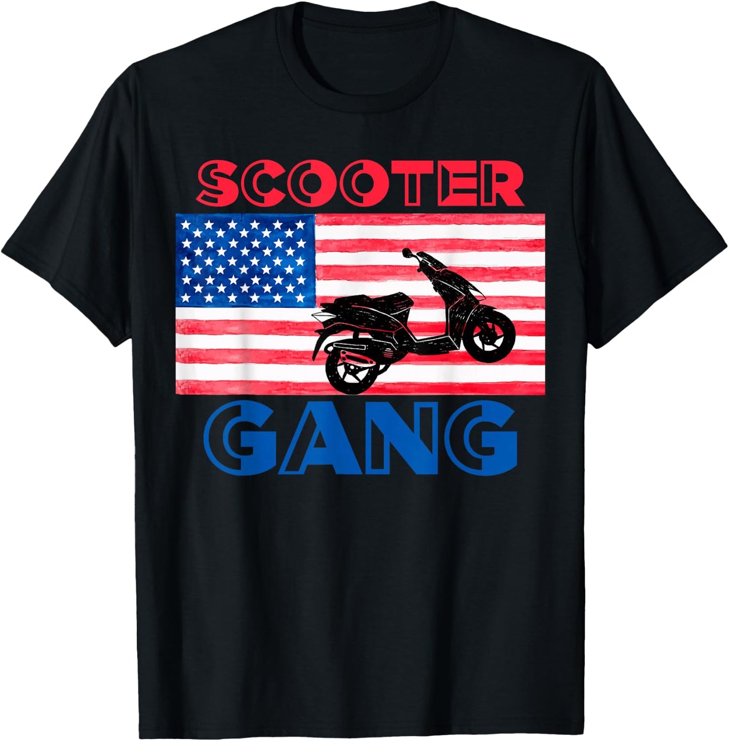 Scooter Gang Moped American Flag Motorcycle Gear T-Shirt - T-Shirt | Black