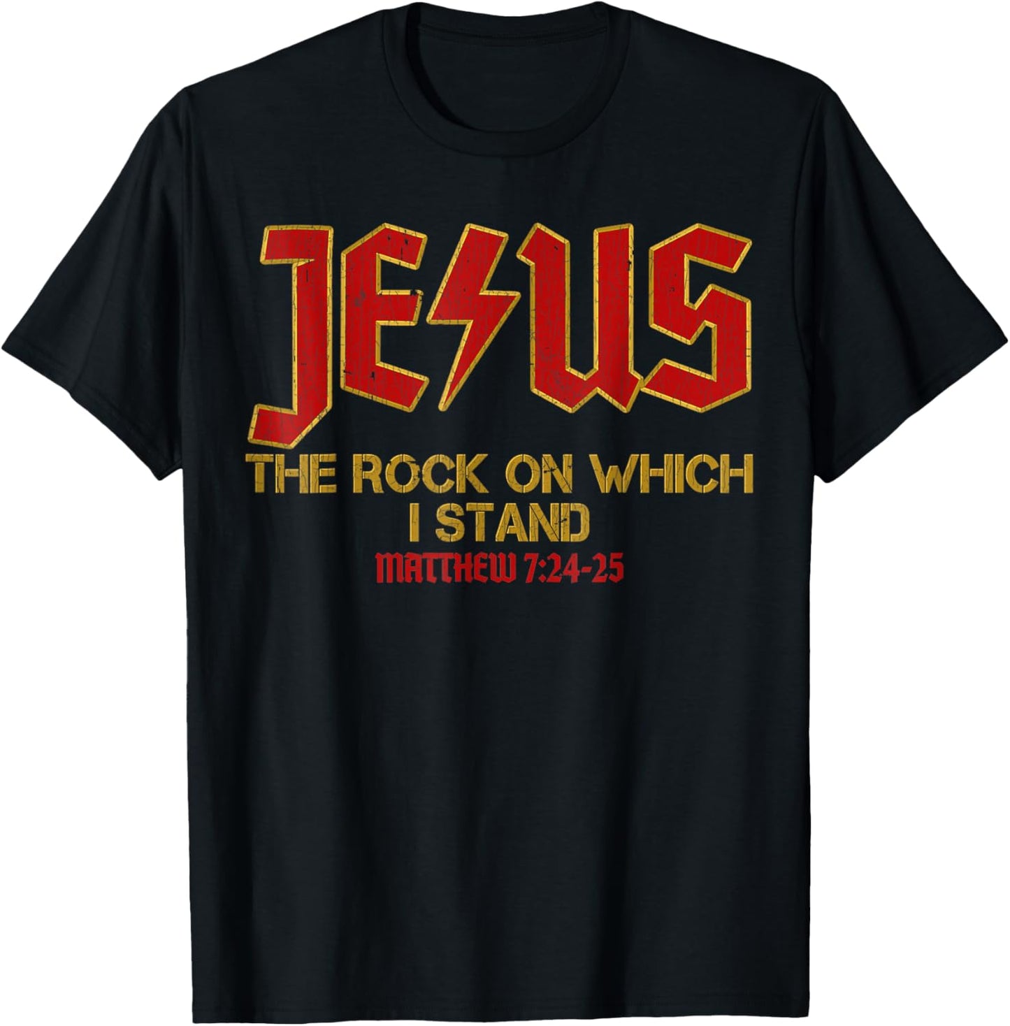 Vintage Retro Christian Jesus Rock Band Matthew 7:24 Retro V T-Shirt - T-Shirt | Black