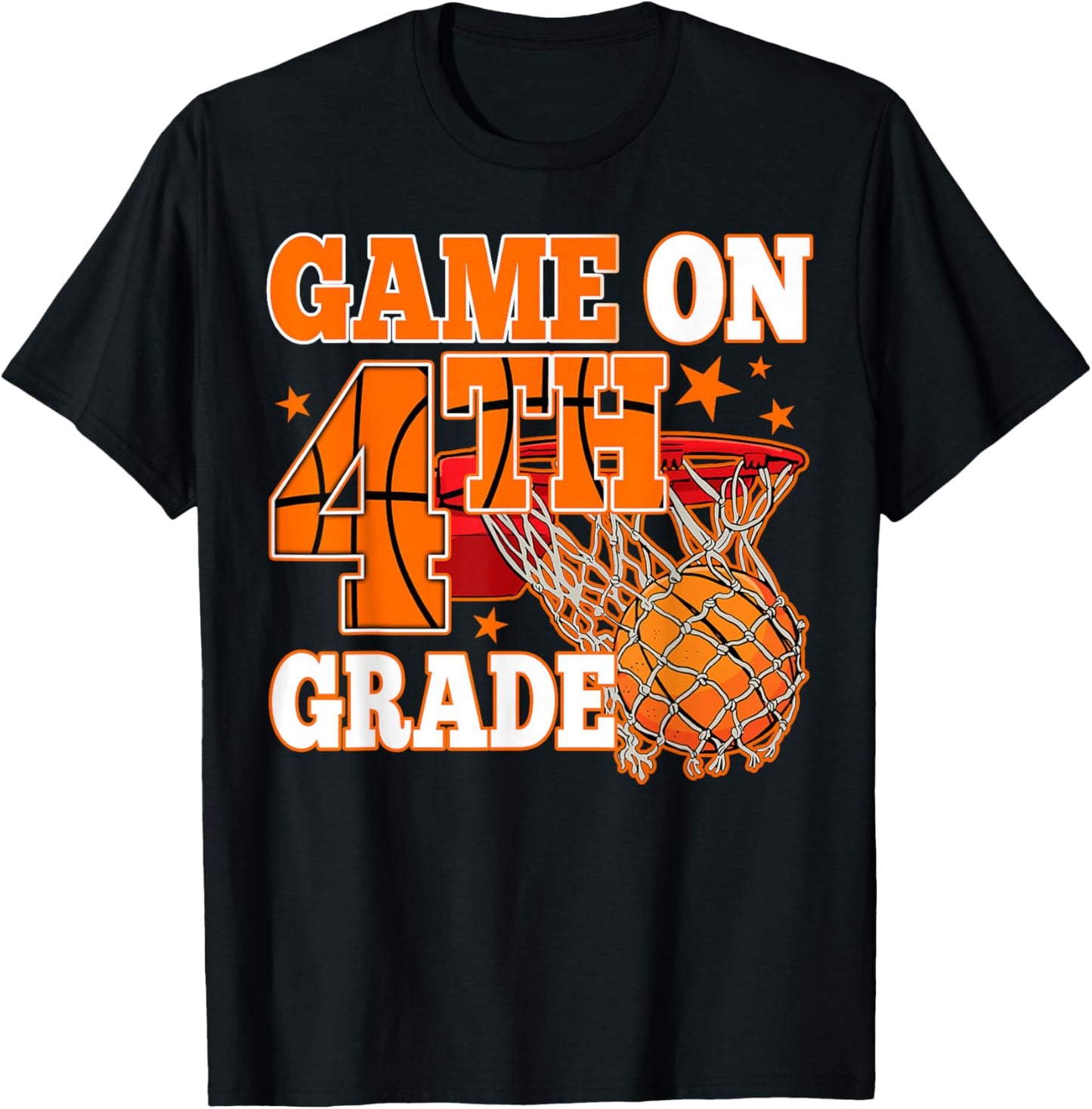 Boys Game On 4th Grade Basketball Back To School Teacher Kid T-Shirt - T-Shirt | Black