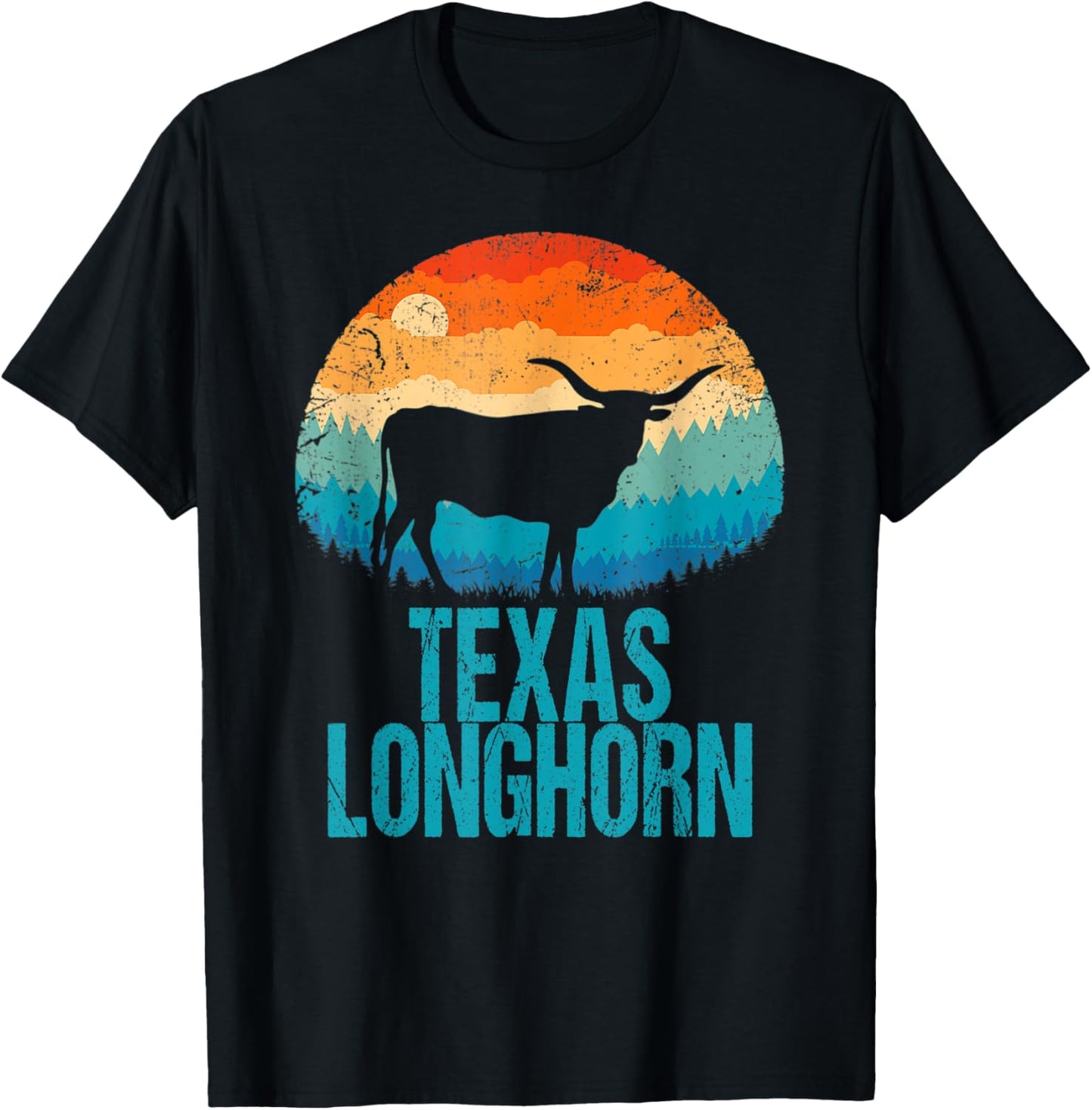 Texas Longhorn Cow Vintage Texan Cattle Herd Retro Star T-Shirt - T-Shirt | Black