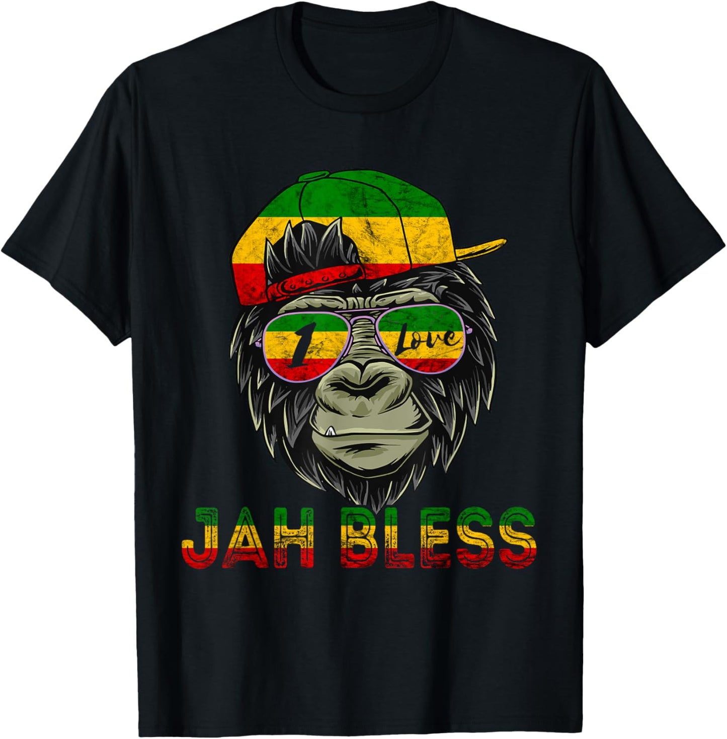 Rasta Reggae Monkey Jah Bless Reggae Music Lover Jamaica T-Shirt - T-Shirt | Black