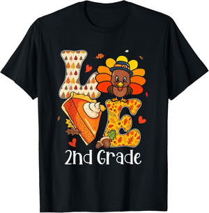 Teacher Turkey Thanksgiving Day Love 2nd Grade Teacher Life Men Women T-Shirt - T-Shirt | Black