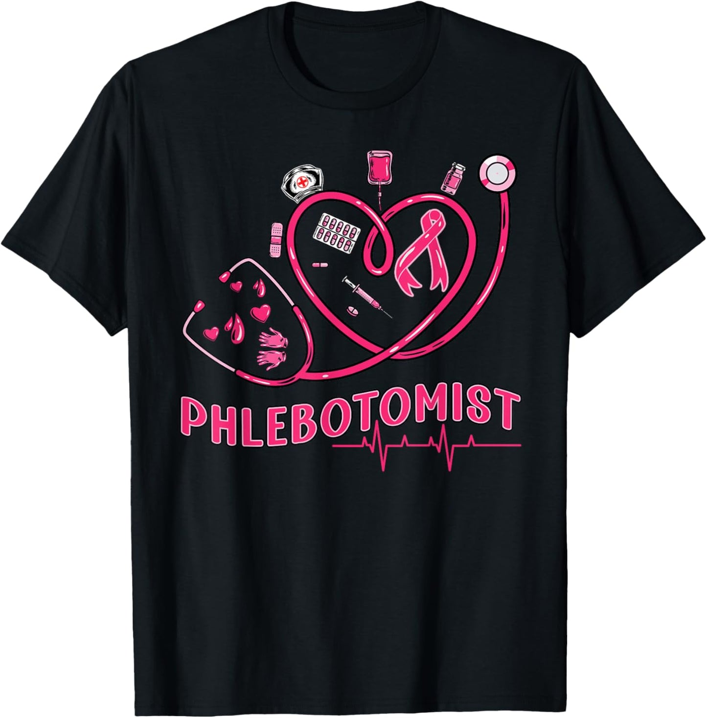 Phlebotomist Heart Phlebotomy Nurse Tech Gift T-Shirt - T-Shirt | Black