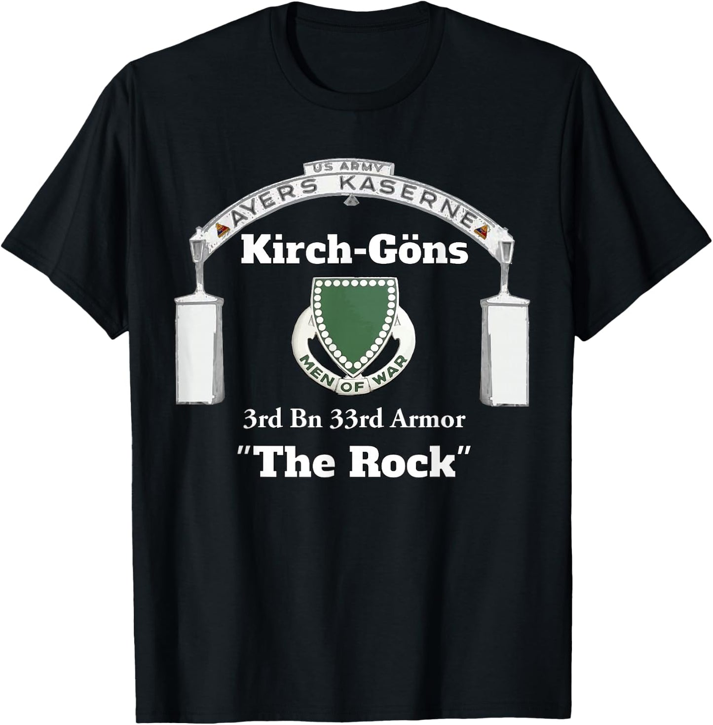 Ayers Kaserne-Kirch-Gons - 3rd Bn 33rd Armor design on front T-Shirt - T-Shirt | Black