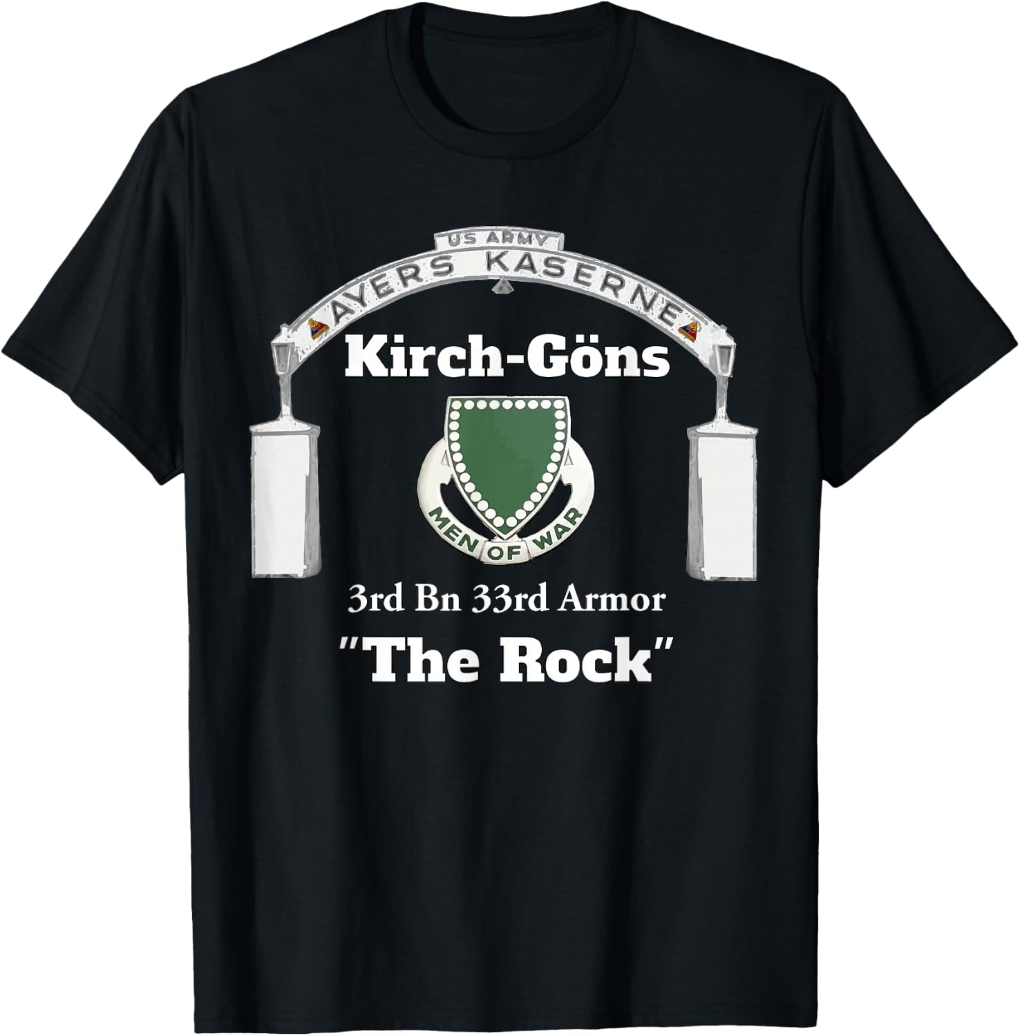 Ayers Kaserne-Kirch-Gons - 3rd Bn 33rd Armor design on front T-Shirt - T-Shirt | Black