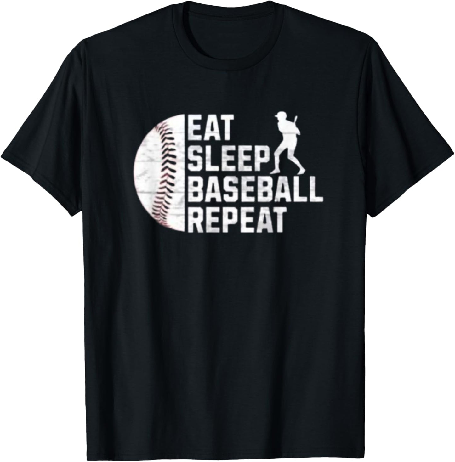 Eat Sleep Baseball Repeat Men Boys Kid Funny Baseball Player T-Shirt - T-Shirt | Black