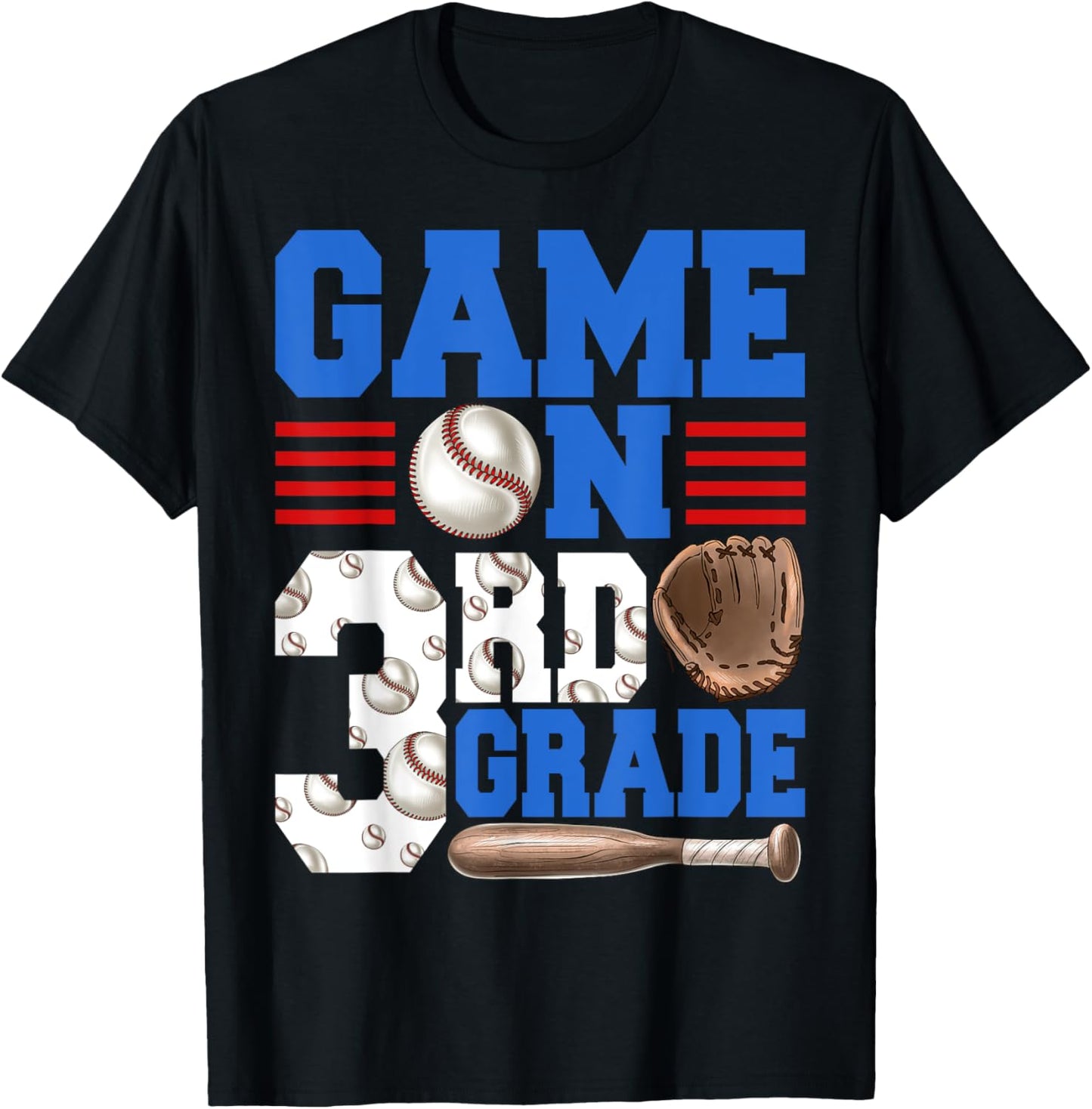 Game On 3rd Grade With Baseball Player First Day Of School T-Shirt - T-Shirt | Black