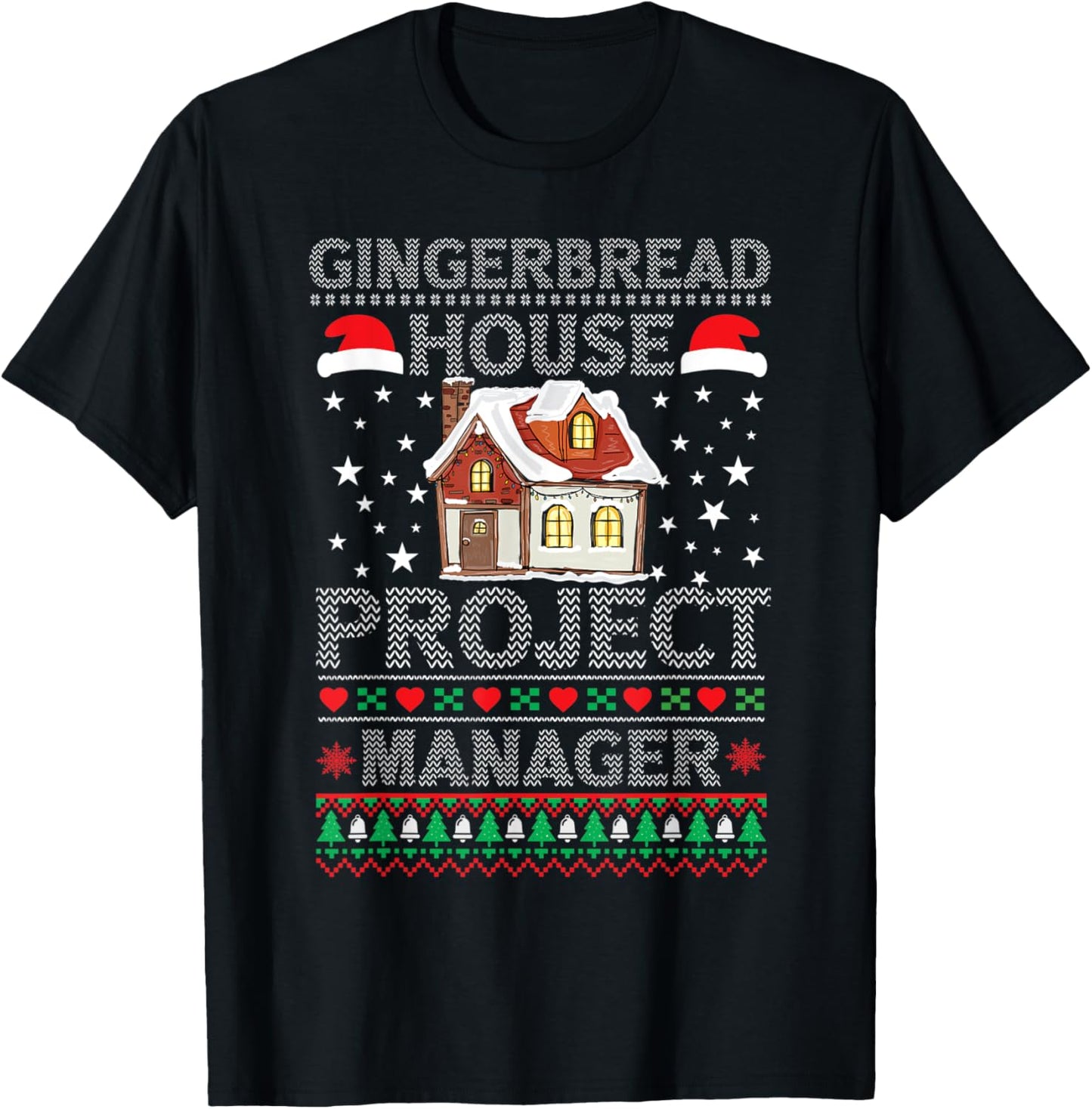 Official Gingerbread House Construction Crew Ugly Sweater T-Shirt - T-Shirt | Black