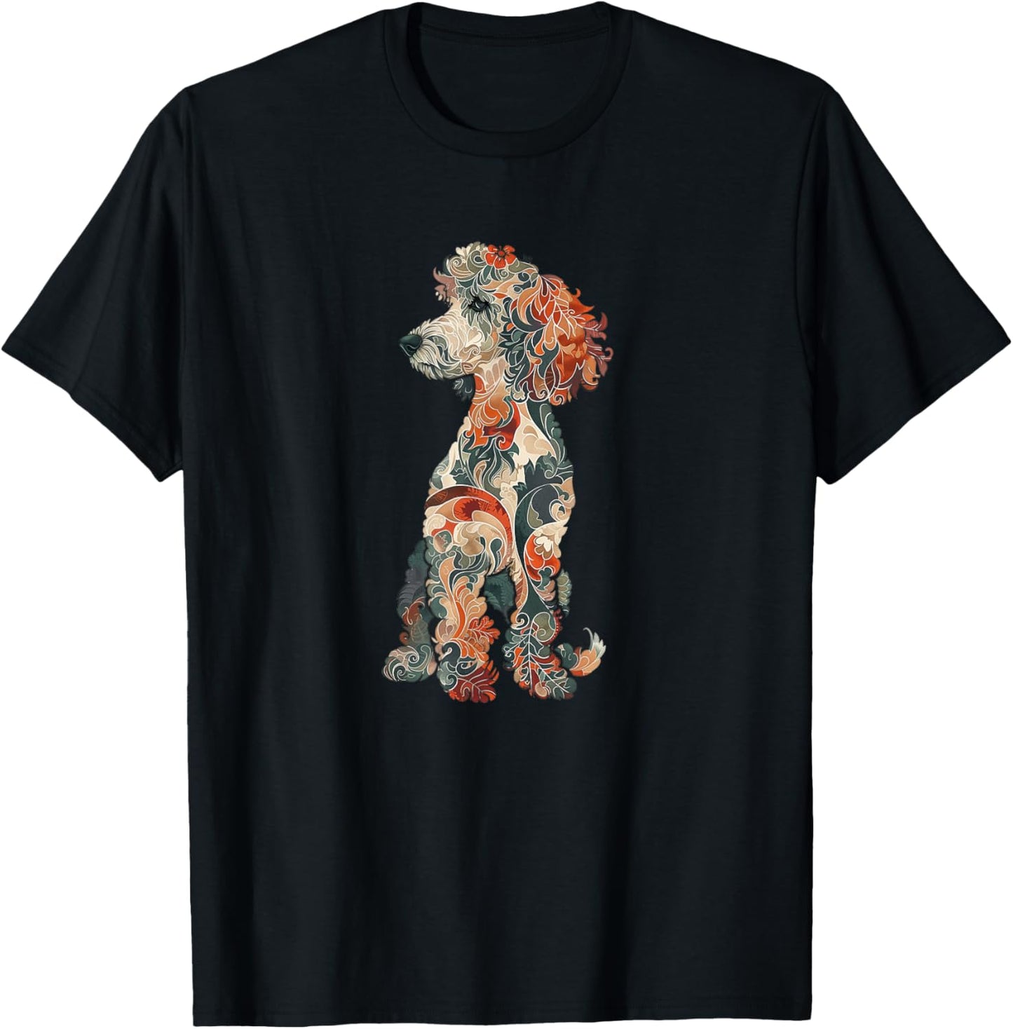 & Girls Multicolored Cute Folk Art Poodle Lover T-Shirt - T-Shirt | Black