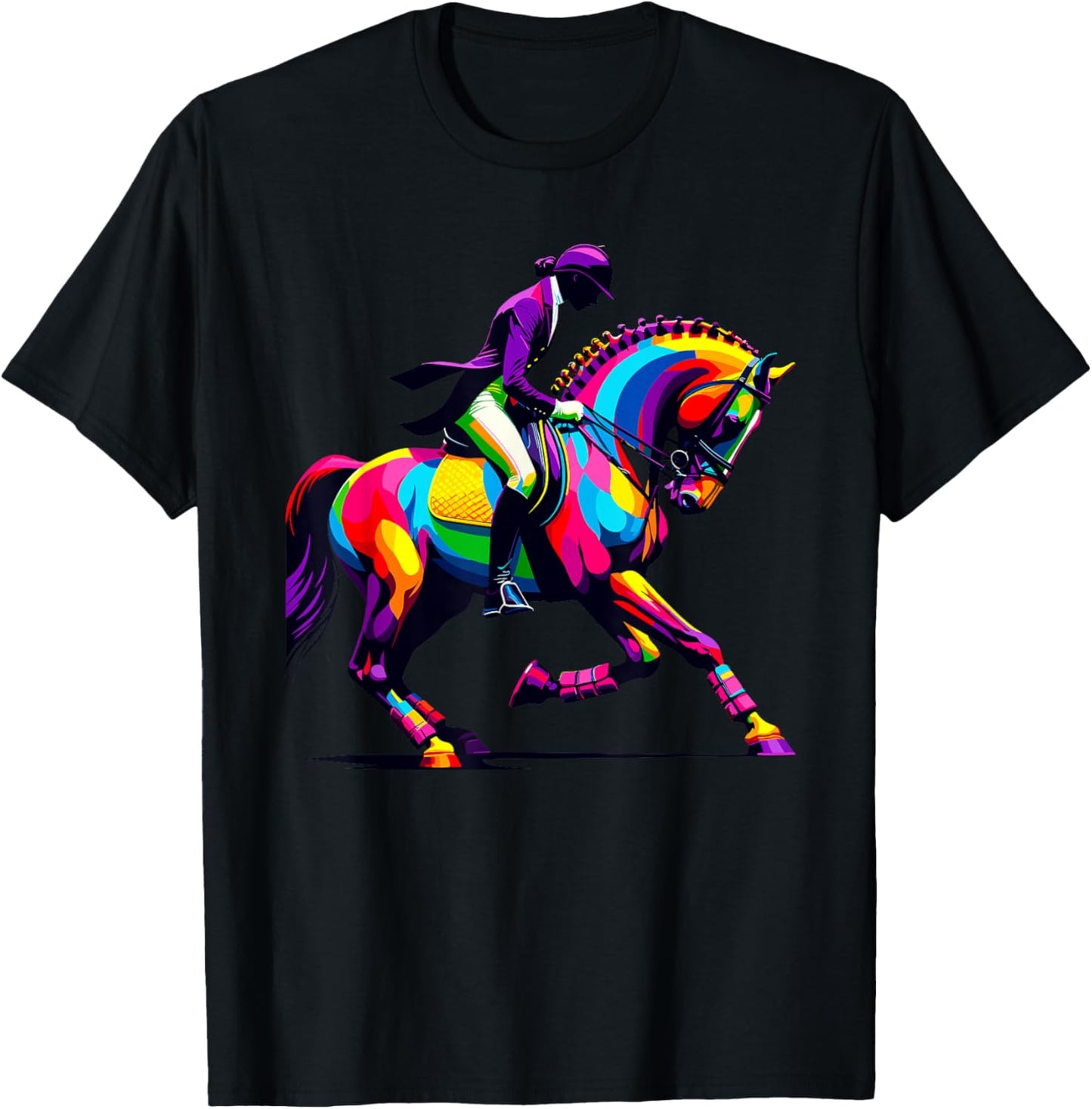 Colorful Pop Art Dressage Horseback Riding Equestrian Horse T-Shirt - T-Shirt | Black