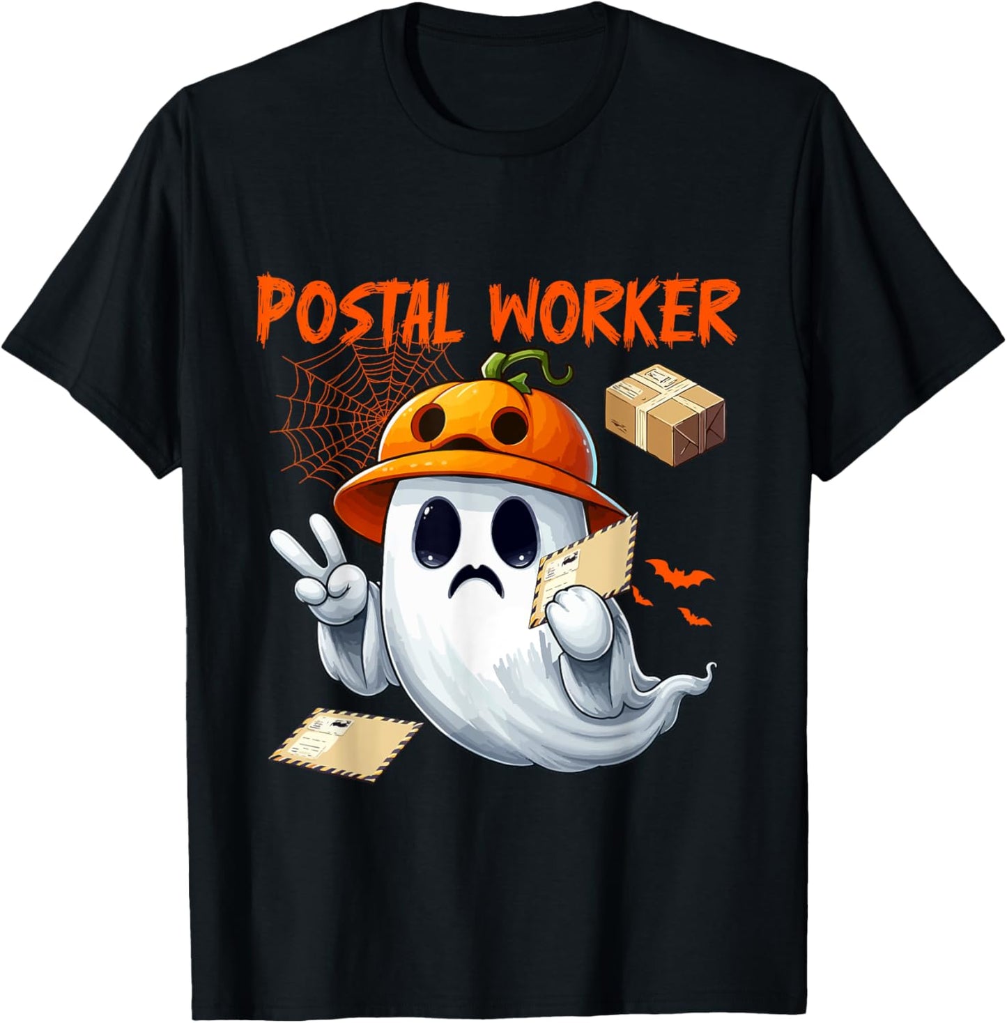 Postal Worker Job Halloween Ghost Boo Pumpkin Matching Team T-Shirt - T-Shirt | Black