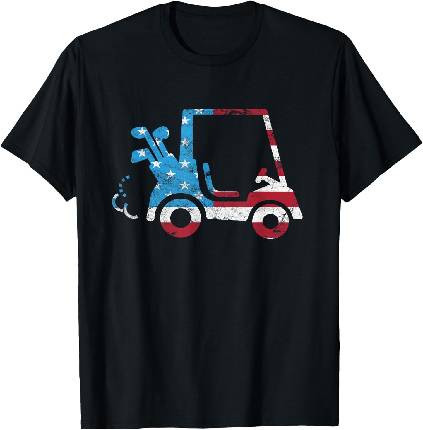 Golf Cart American Flag - Patriotic Golfer T-Shirt - T-Shirt | Black
