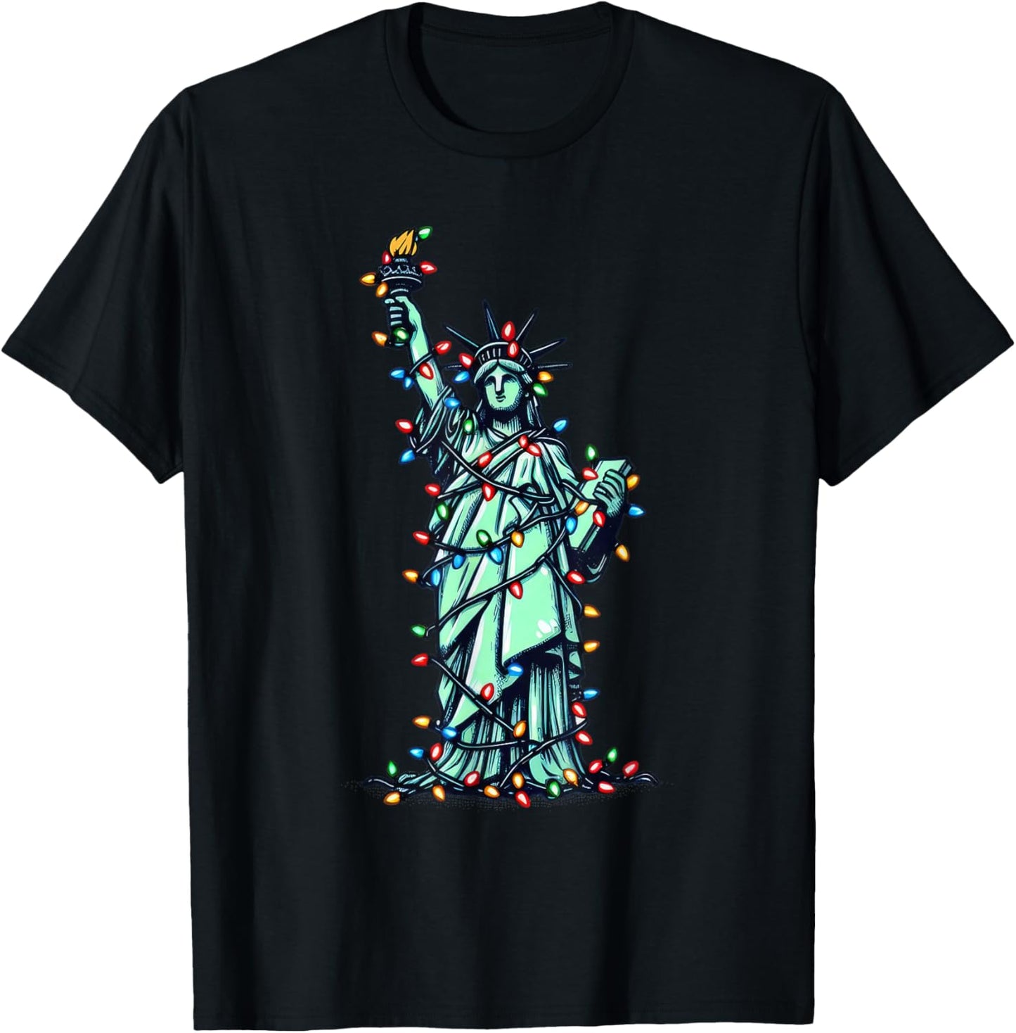 American Patriotic Xmas Outfit Cute Santa Statue of Liberty T-Shirt - T-Shirt | Black