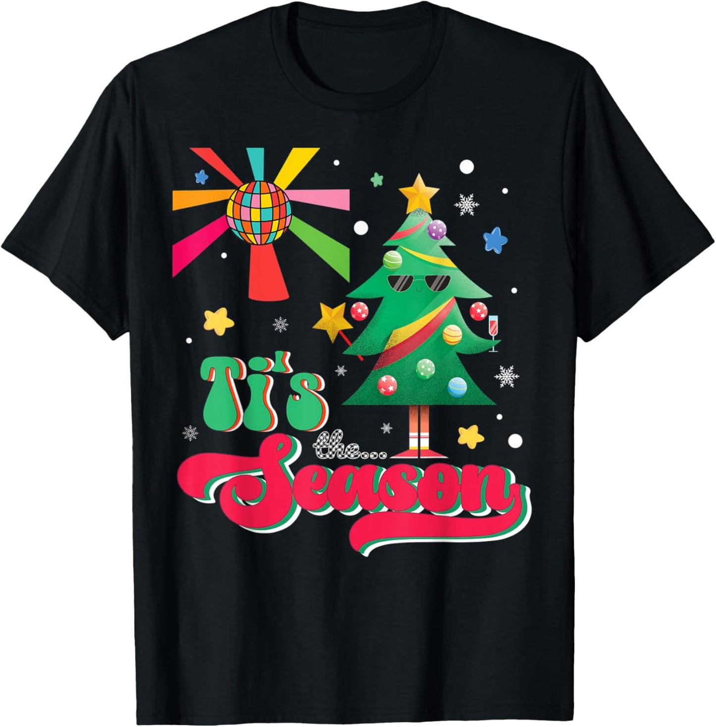 Disco Christmas Tree Tis The Season Christmas Party 70s 80s T-Shirt - T-Shirt | Black