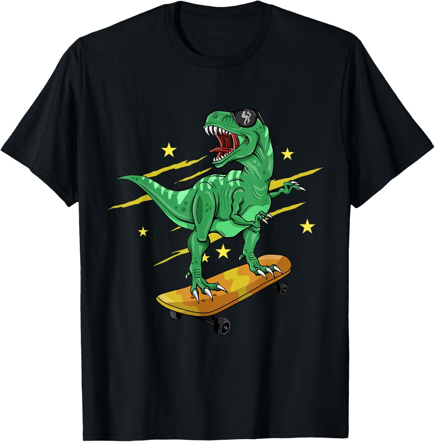 Skating Dinosaur Skateboard T-Shirt - T-Shirt | Black